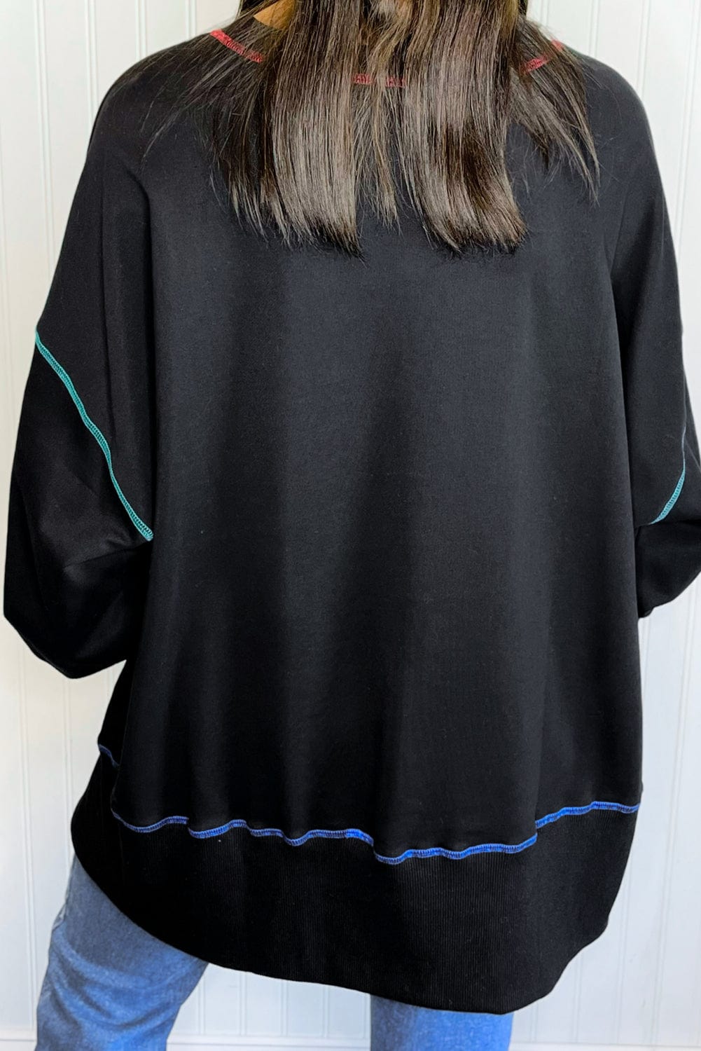 The802Gypsy  Tops/Sweatshirts & Hoodies TRAVELING GYPSY-Contrast Stitching Baggy Sweatshirt