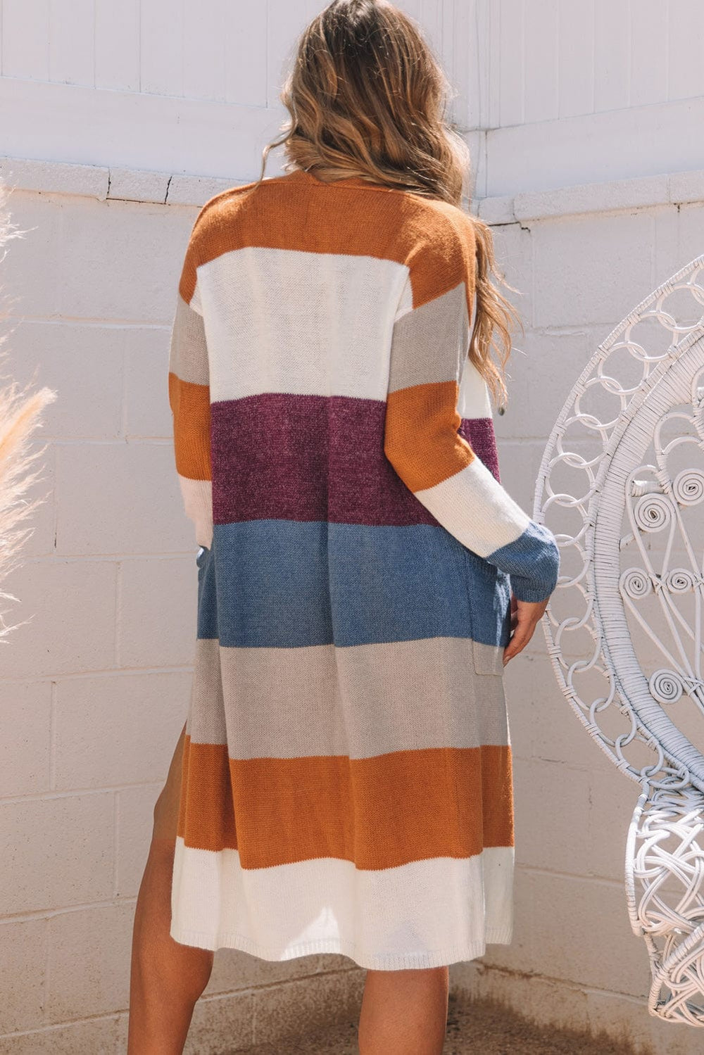 The802Gypsy  Tops Traveling Gypsy Ashley Colorblock Open Front Long Knit Cardigan