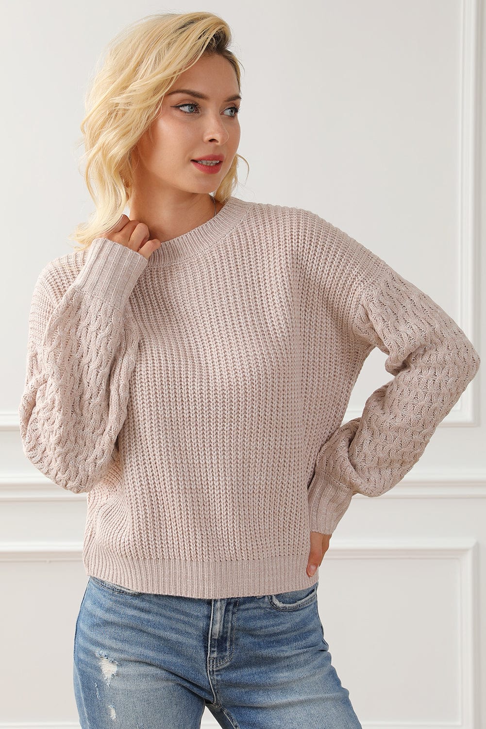The802Gypsy  Tops Traveling Gypsy Sally Cable Knit Sleeve Drop Shoulder Sweater