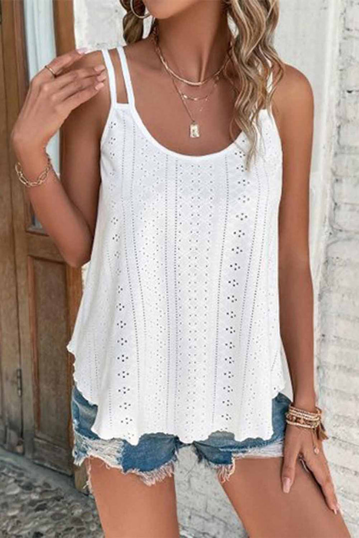 The802Gypsy  Tops White / S / 95%Polyester+5%Elastane GYPSY-Eyelet Strappy Scoop-Neck Tank Top