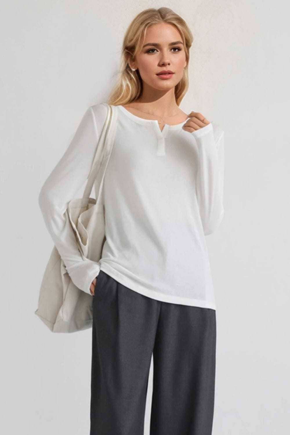 The802Gypsy Tops White / S GYPSY-Basic Bae- Notched Long Sleeve T-Shirt