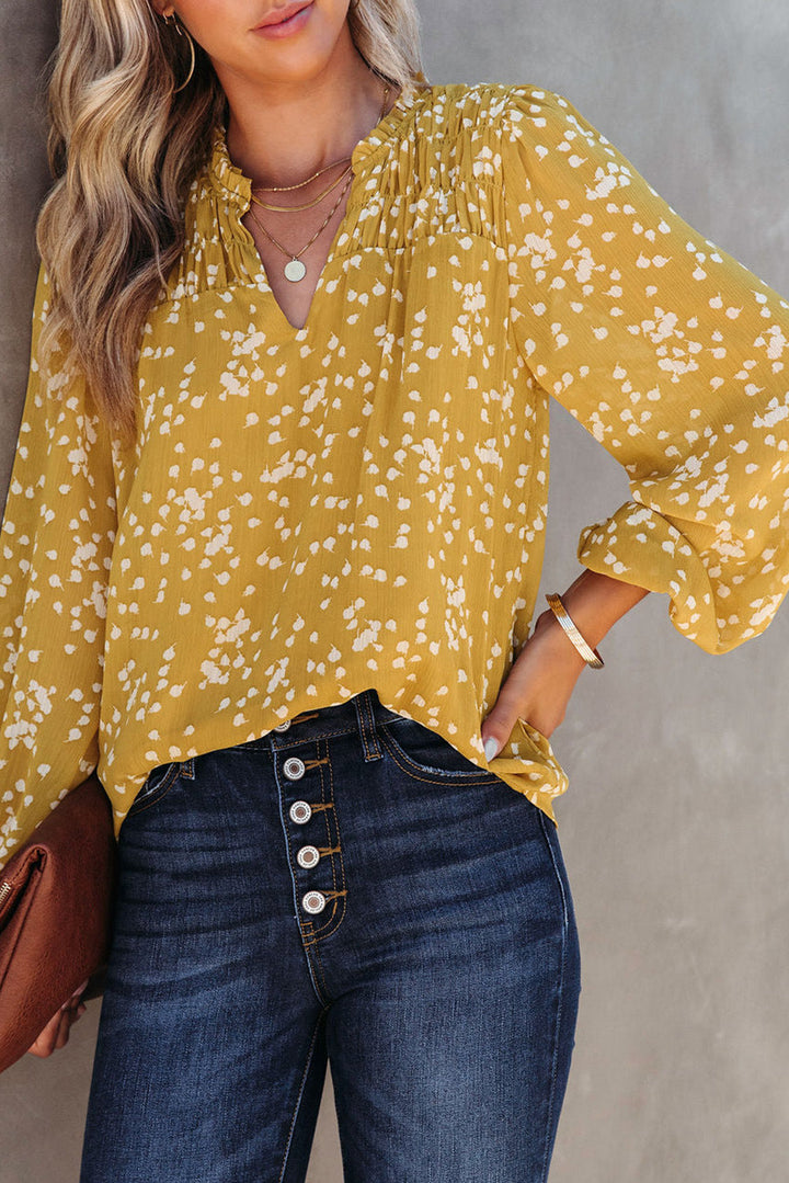 The802Gypsy  Tops Yellow / S / 100%Polyester TRAVELING GYPSY- Floral Printed Crinkled Blouse