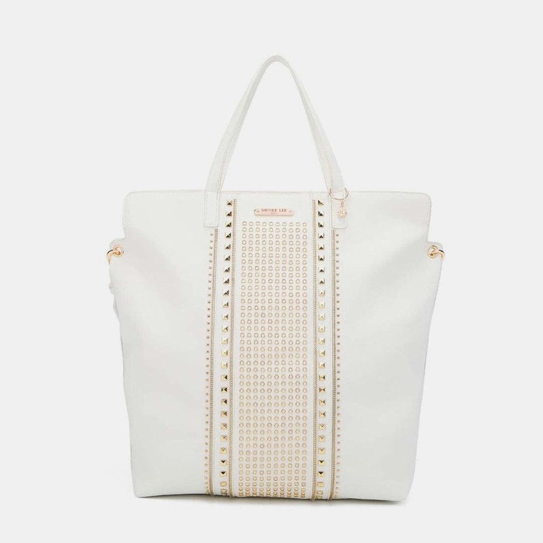 The802Gypsy-TRENDSI Handbags, Wallets & Cases White / One Size ❤️GYPSY-Nicole Lee USA-Studded Large Tote Bag