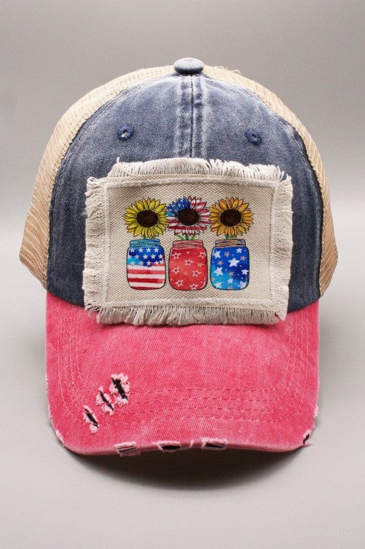 The802Gypsy women's hats Distressed Navy Red / OS ❤️GYPSY FOX-Patriotic Jars Distressed Patch Hat