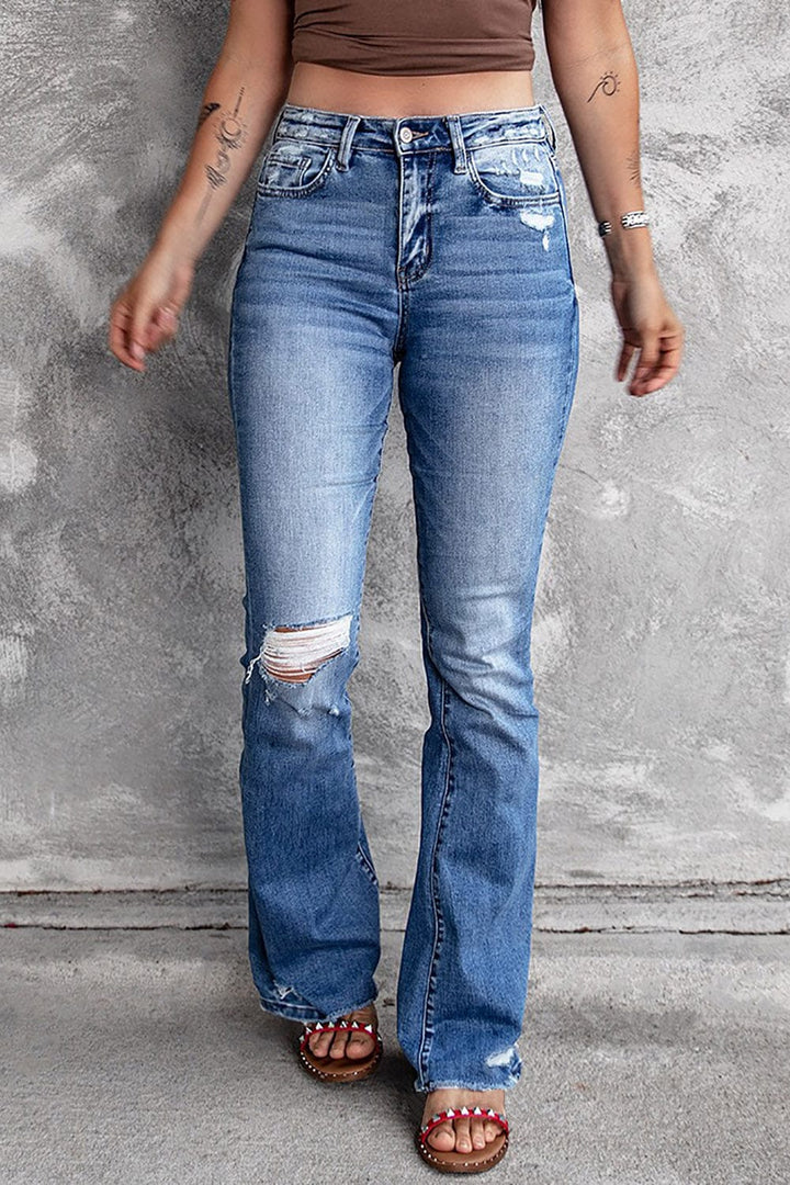 The802Gypsy  Women's Jeans Blue / S / 70%Cotton+28%Polyester+2%Elastane Traveling Gypsy Distressed Flare Jeans