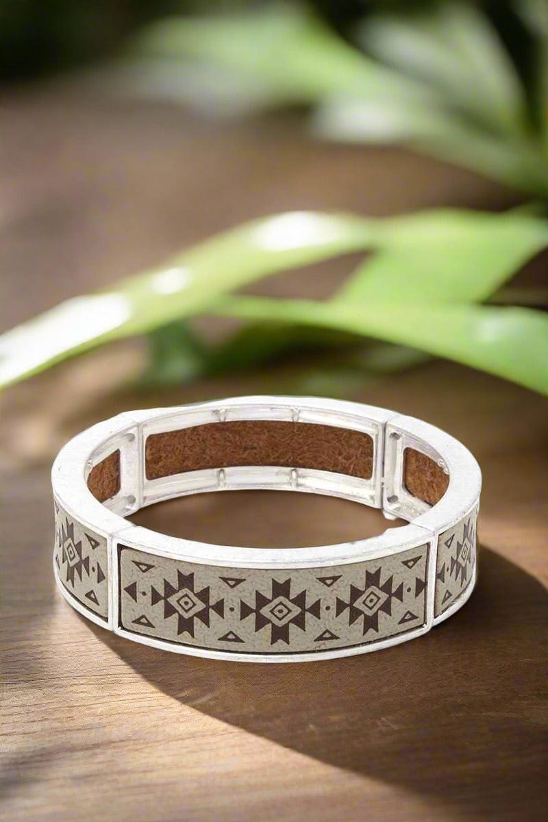 The802Gypsy  Women's jewelry Beige ❤GYPSY LOVE-Aztec Pattern Metal Stretch Bracelet