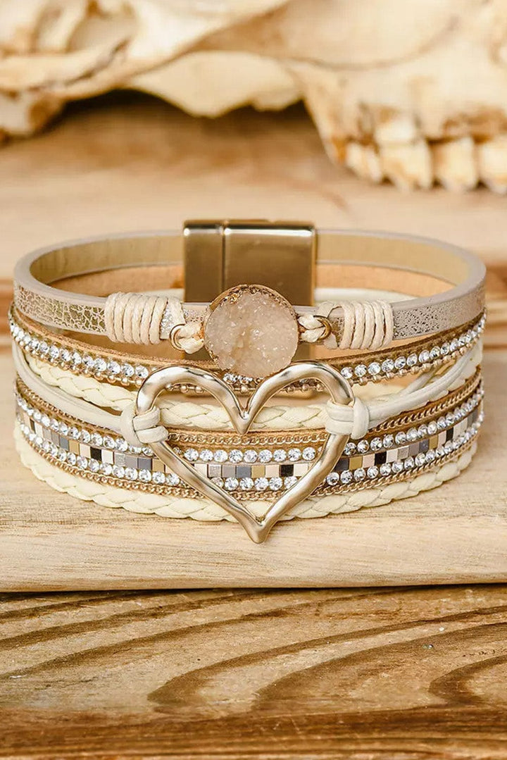 The802Gypsy  Women's jewelry Beige / ONE SIZE / alloy Traveling Gypsy Heart Rhinestone Magnetic Buckle Bracelet