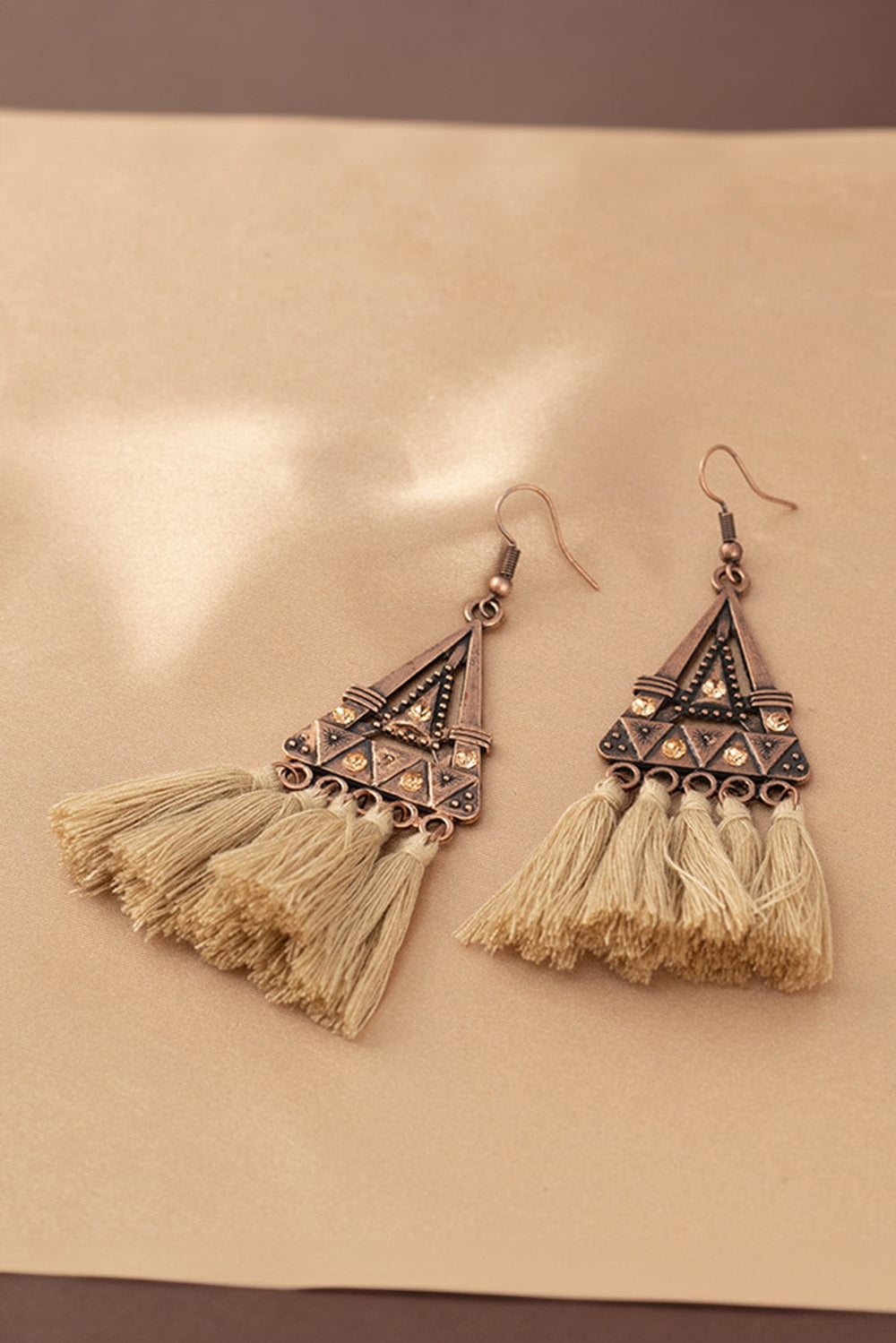 The802Gypsy  Women's jewelry Brown / ONE SIZE / Alloy TRAVELING GYPSY-Brown Boho Triangle Metal Tasseled Earrings
