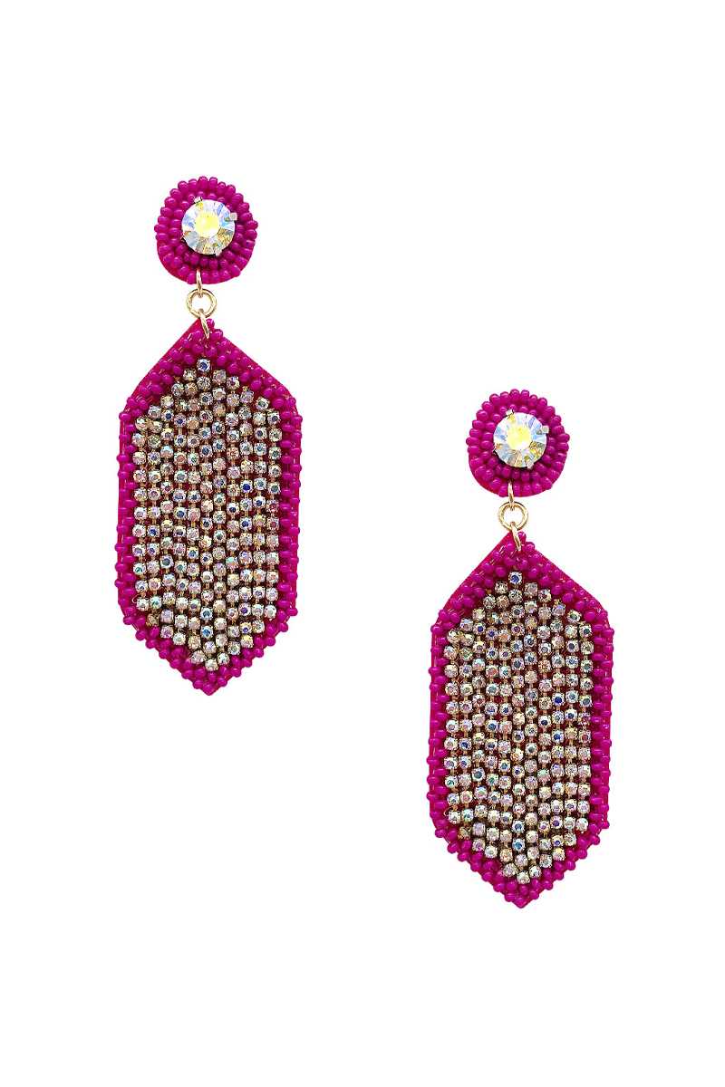 The802Gypsy  Women's jewelry Fuchsia ❤GYPSY LOVE-Seed Bead Rhinestone Hexagon Dangle Earring