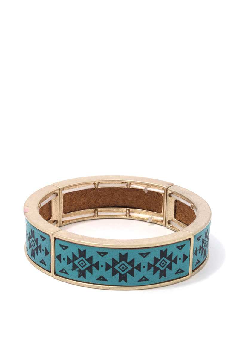 The802Gypsy  Women's jewelry Turquoise ❤GYPSY LOVE-Aztec Pattern Metal Stretch Bracelet