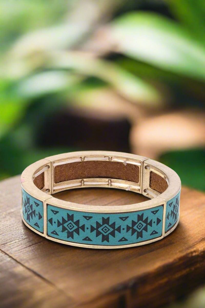 The802Gypsy  Women's jewelry Turquoise ❤GYPSY LOVE-Aztec Pattern Metal Stretch Bracelet