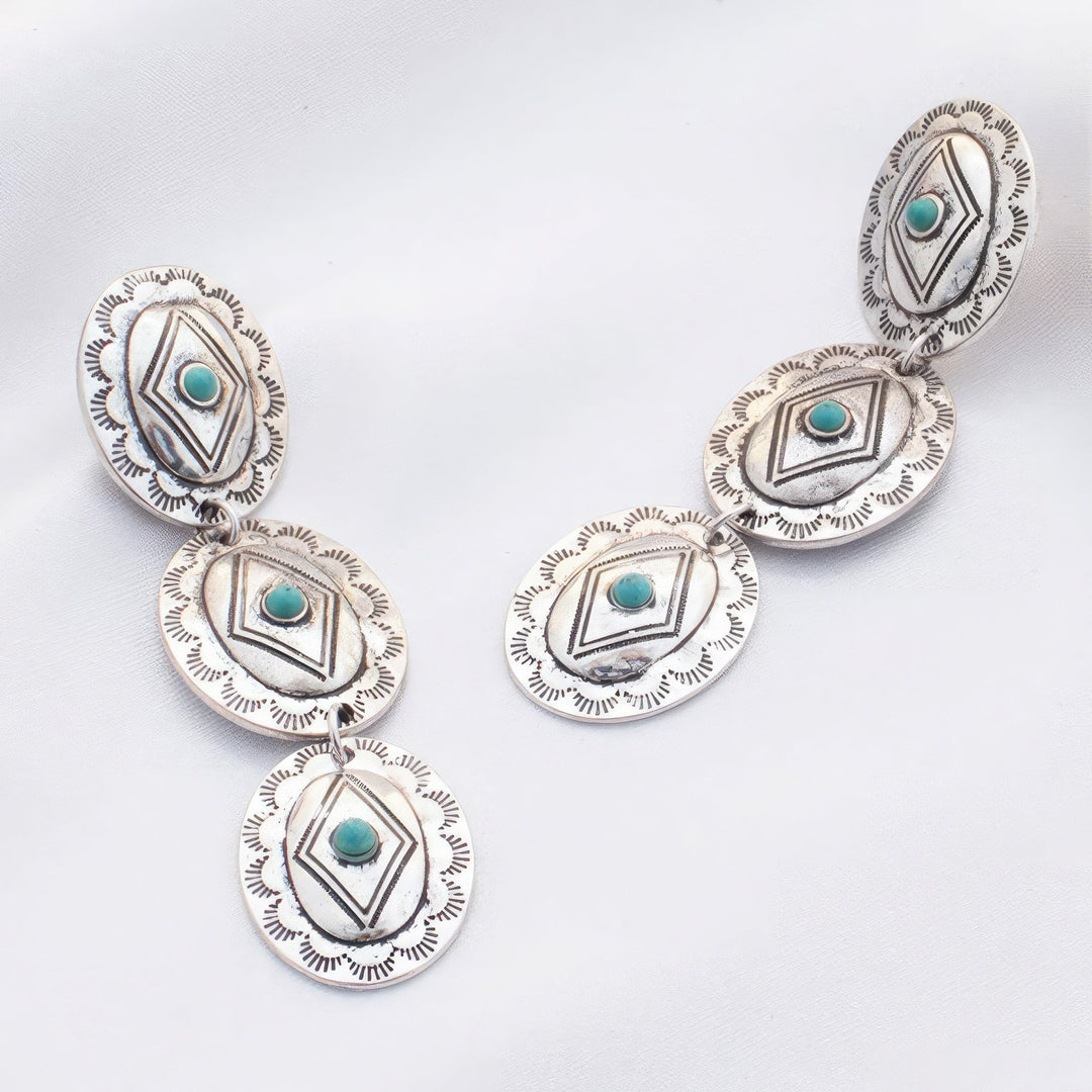 The802Gypsy  Women's jewelry Turquoise ❤GYPSY LOVE-Oval Western Metal Dangle Earring