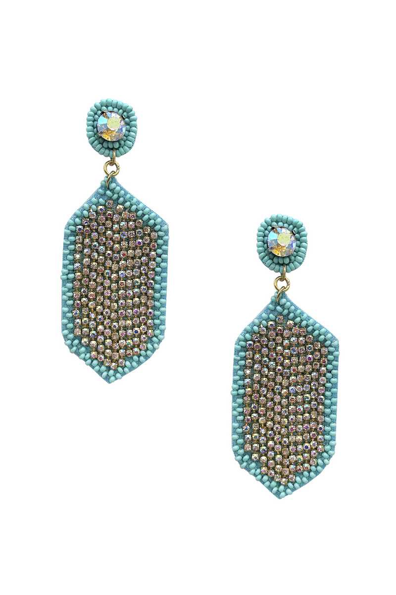 The802Gypsy  Women's jewelry Turquoise ❤GYPSY LOVE-Seed Bead Rhinestone Hexagon Dangle Earring