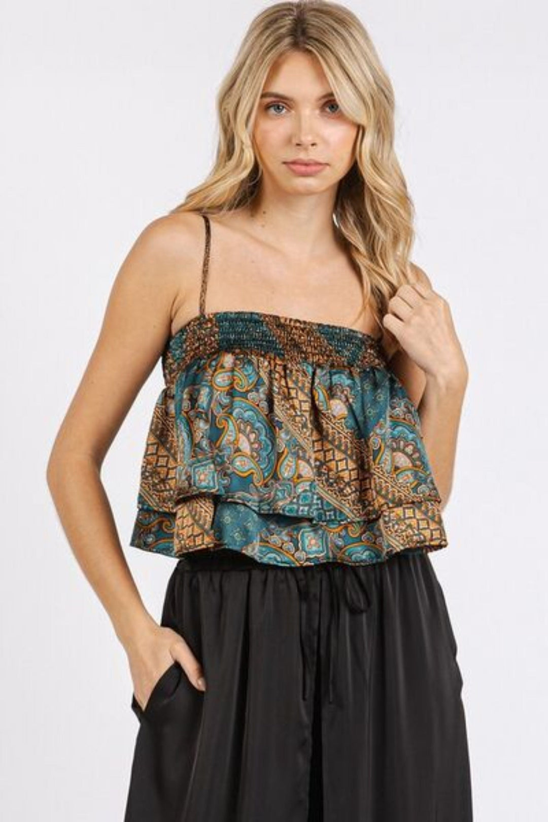 The802Gypsy Women's Tank Top TEAL / S GYPSY-Ruffle Crop Tank Top