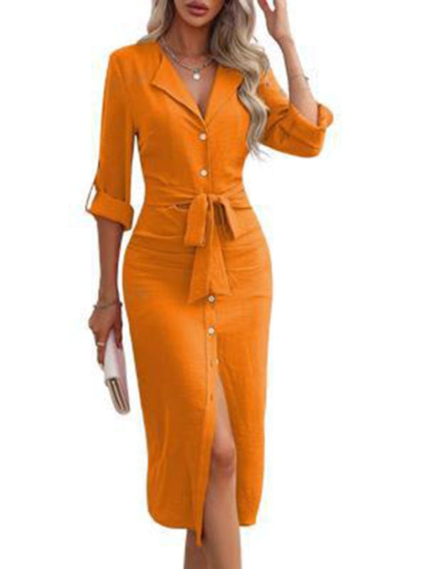 the802gypys-kakclo dress Orange / S GYPSY GIRL-Button wrap shirt dress