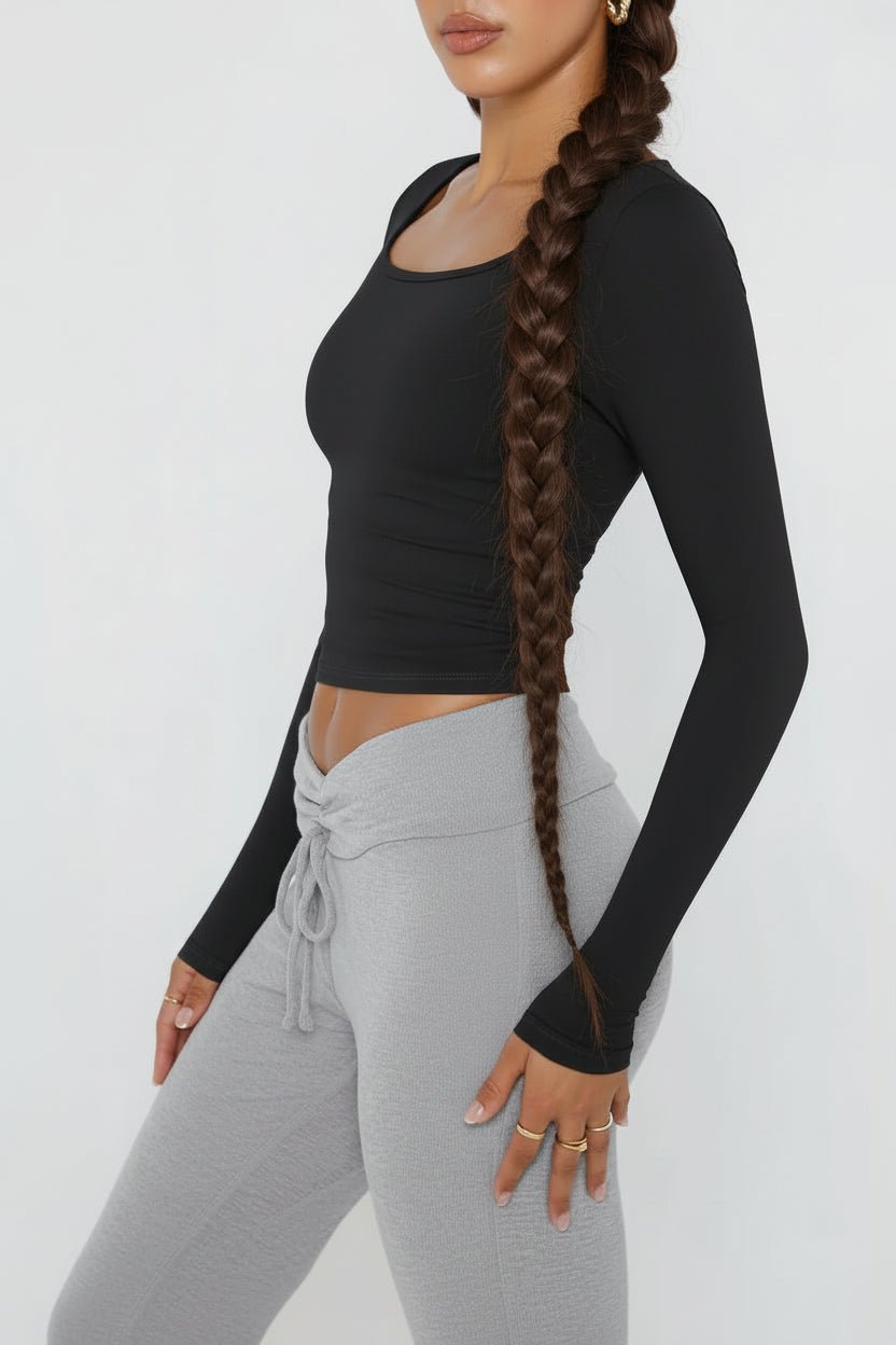 Slim Fit Long Sleeve T-Shirt - Trendy Top/Long Sleeve Shirt in Black for Women | The802Gypsy