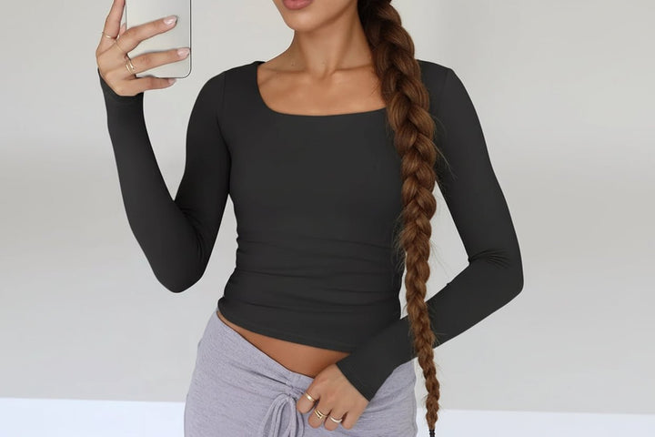 Slim Fit Long Sleeve T-Shirt - Trendy Top/Long Sleeve Shirt in Black for Women | The802Gypsy