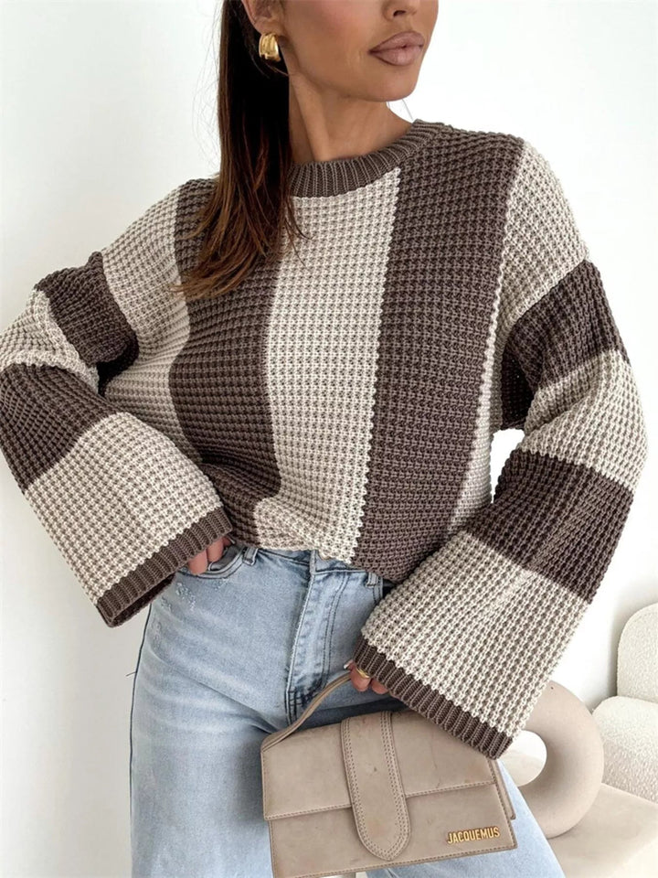 Oversized Color Block Long Sleeve Sweater - Trendy Tops in Apricot for Women | The802Gypsy