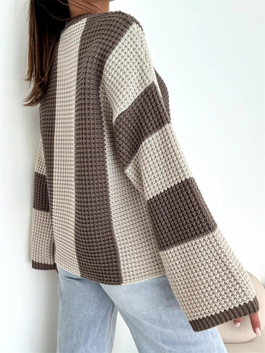 Oversized Color Block Long Sleeve Sweater - Trendy Tops in Apricot for Women | The802Gypsy
