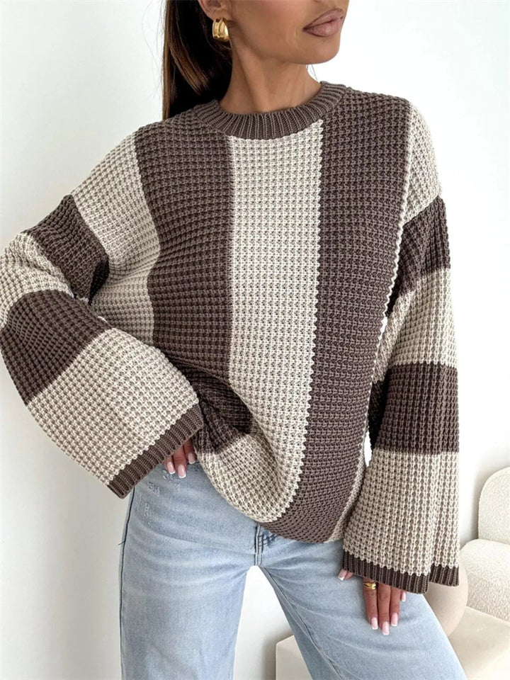 Oversized Color Block Long Sleeve Sweater - Trendy Tops in Apricot for Women | The802Gypsy
