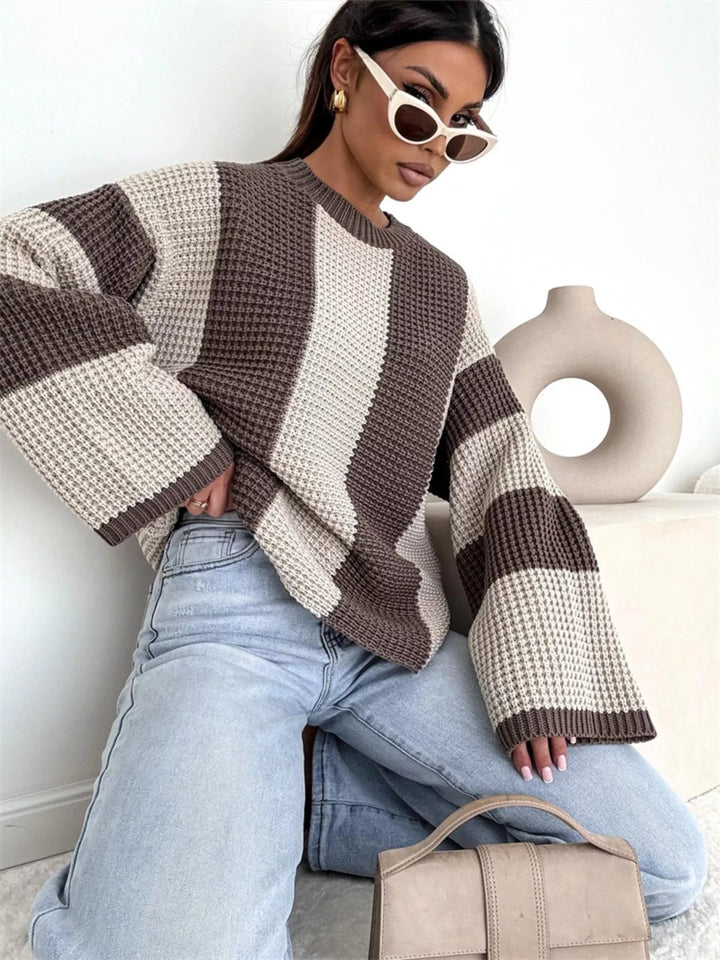 Oversized Color Block Long Sleeve Sweater - Trendy Tops in Apricot for Women | The802Gypsy