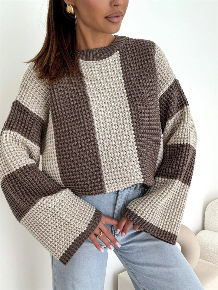 Oversized Color Block Long Sleeve Sweater - Trendy Tops in Apricot for Women | The802Gypsy