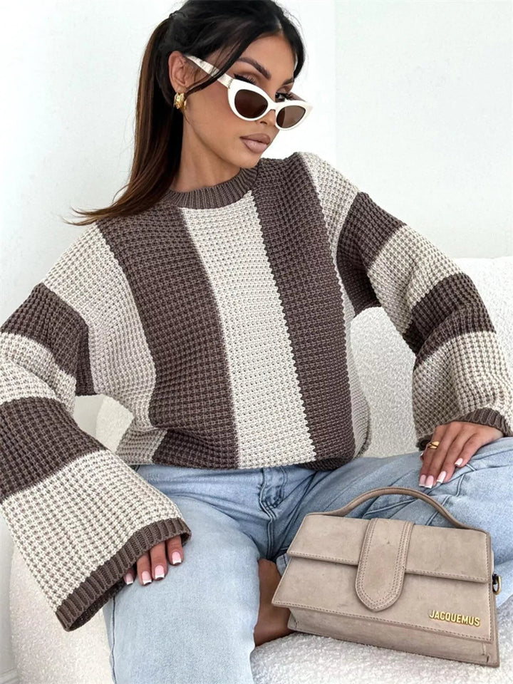 Oversized Color Block Long Sleeve Sweater - Trendy Tops in Apricot for Women | The802Gypsy