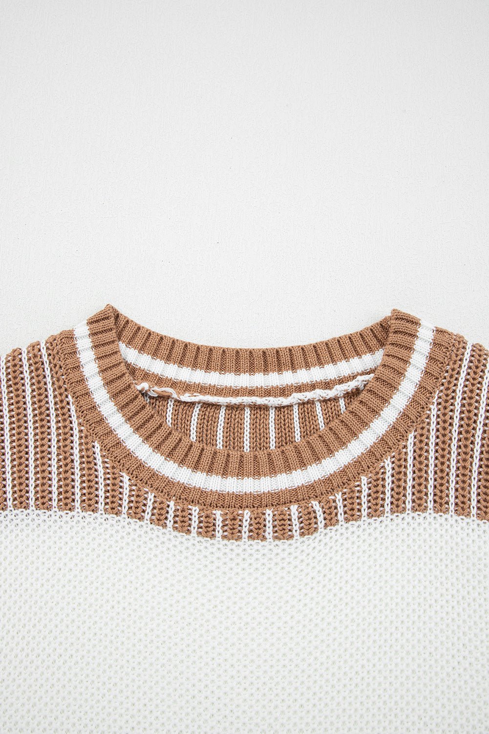 Two Tone Striped Patchwork Loose Sweater - Trendy Tops in Brown for Women | The802Gypsy