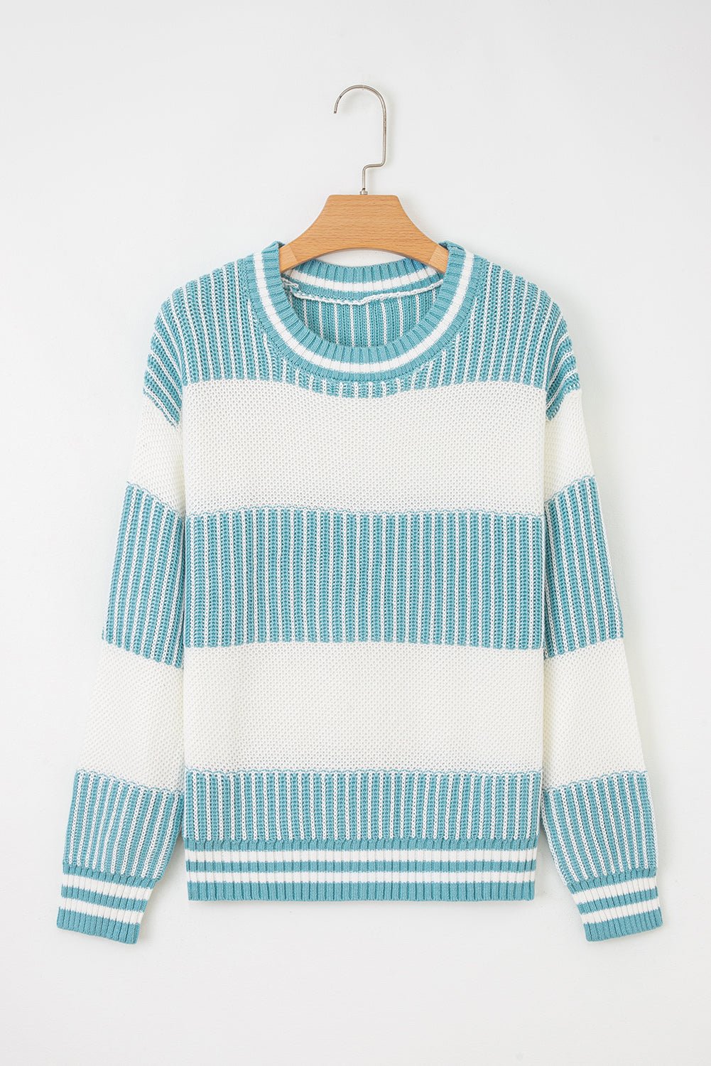 Two Tone Striped Patchwork Loose Sweater - Trendy Tops in Brown for Women | The802Gypsy
