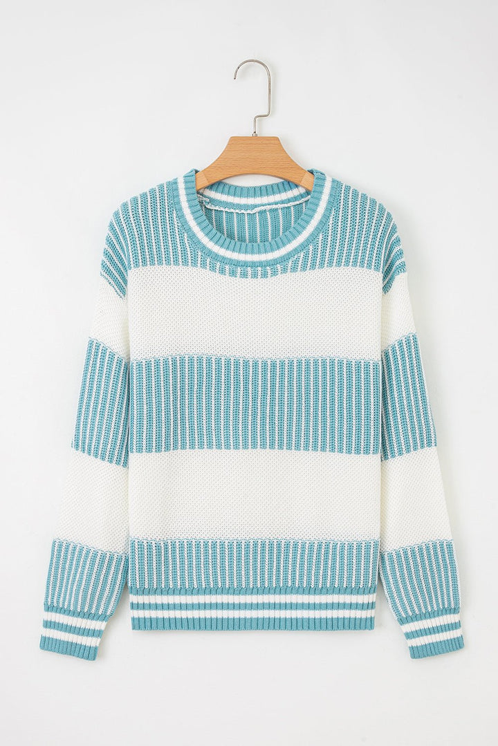 Two Tone Striped Patchwork Loose Sweater - Trendy Tops in Brown for Women | The802Gypsy