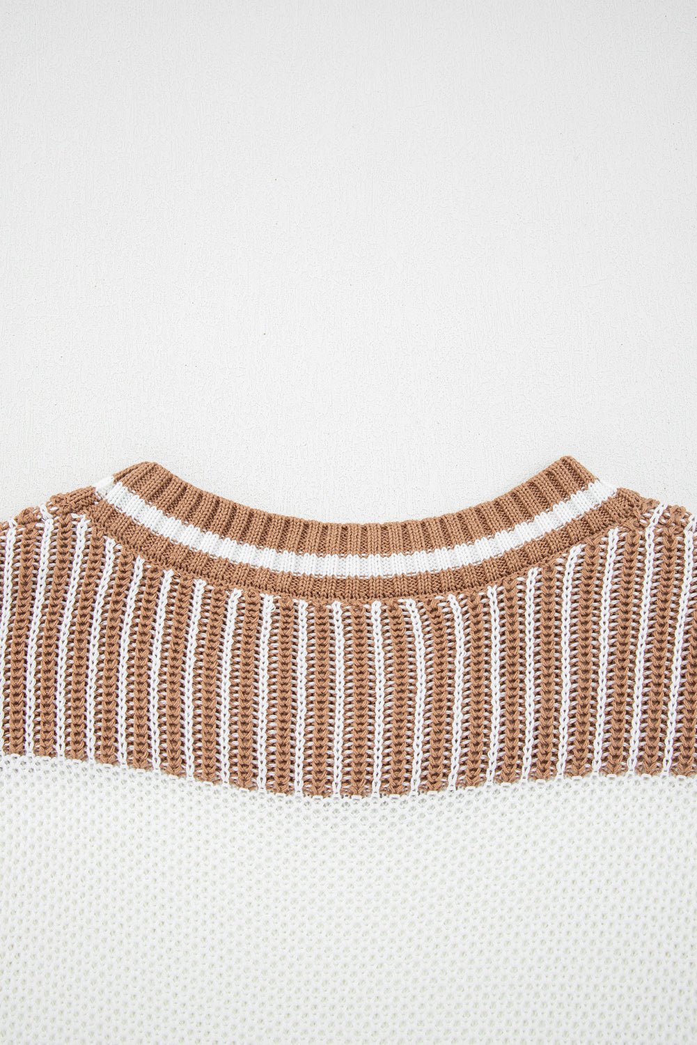 Two Tone Striped Patchwork Loose Sweater - Trendy Tops in Brown for Women | The802Gypsy