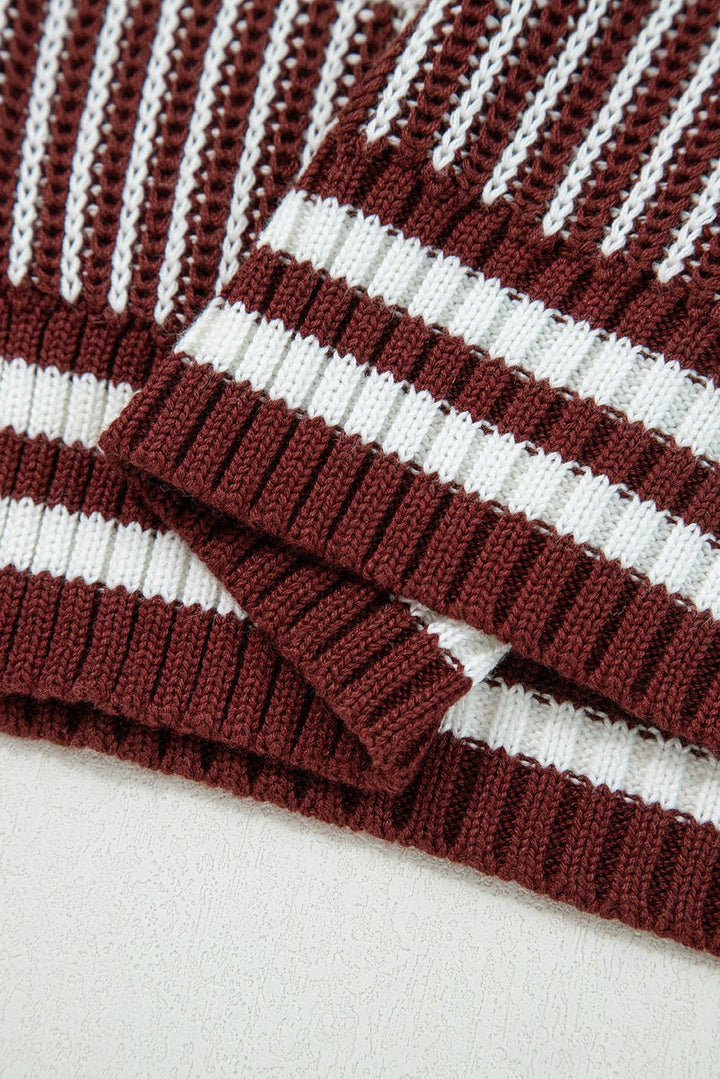 Two Tone Striped Patchwork Loose Sweater - Trendy Tops in Brown for Women | The802Gypsy