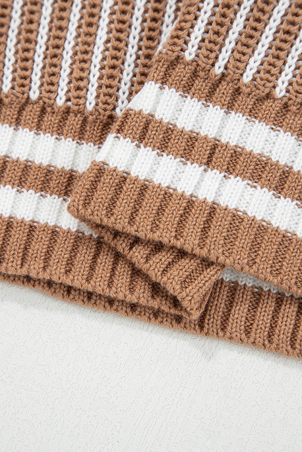 Two Tone Striped Patchwork Loose Sweater - Trendy Tops in Brown for Women | The802Gypsy