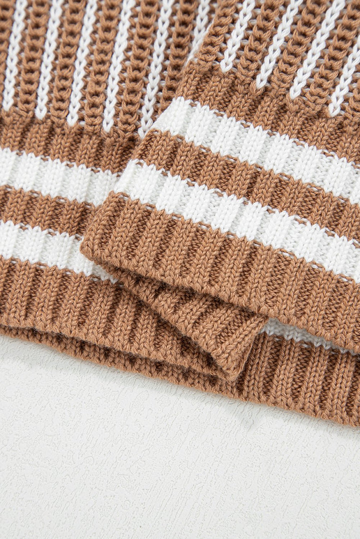 Two Tone Striped Patchwork Loose Sweater - Trendy Tops in Brown for Women | The802Gypsy