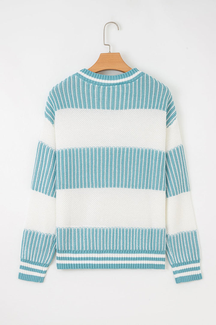 Two Tone Striped Patchwork Loose Sweater - Trendy Tops in Brown for Women | The802Gypsy