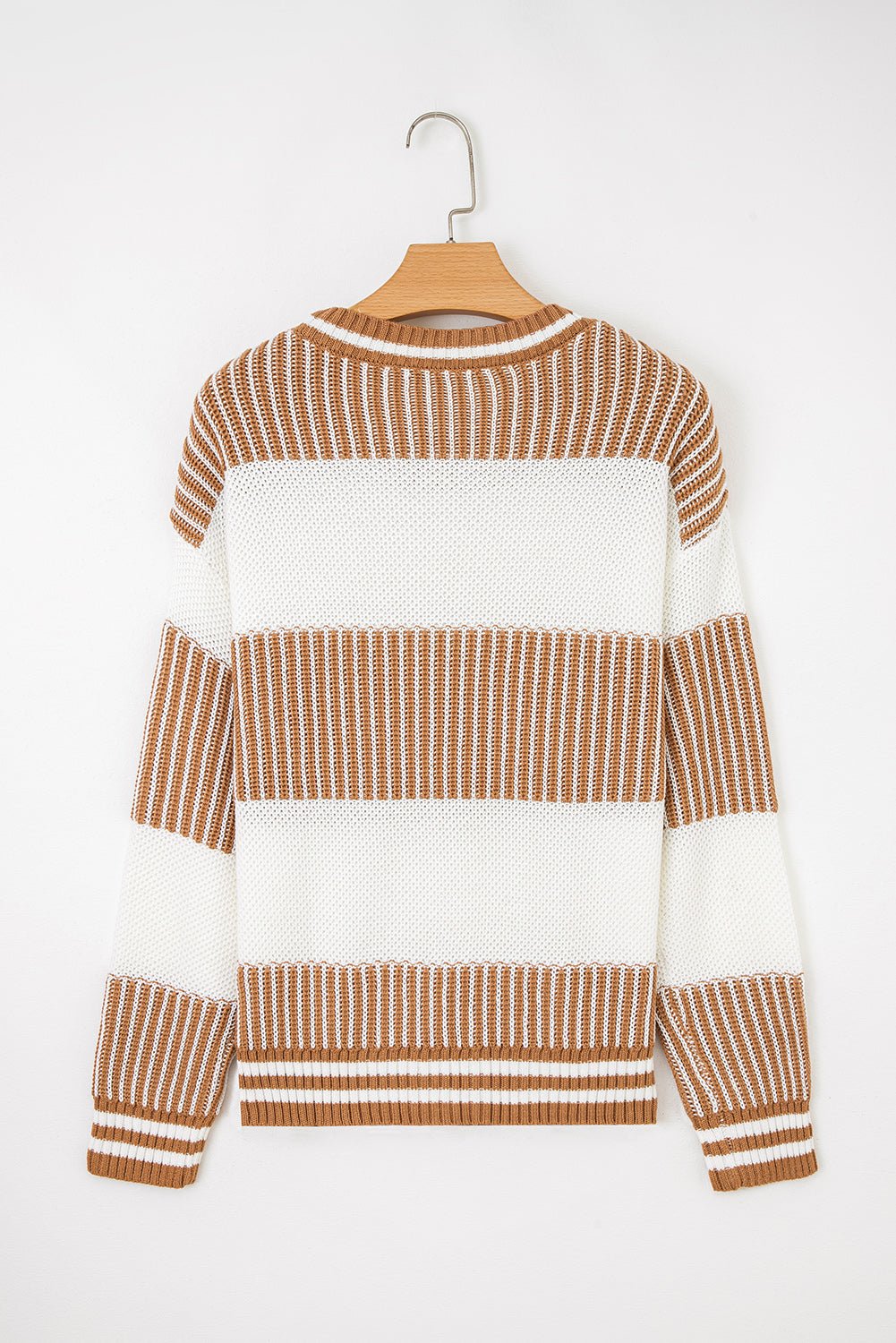 Two Tone Striped Patchwork Loose Sweater - Trendy Tops in Brown for Women | The802Gypsy