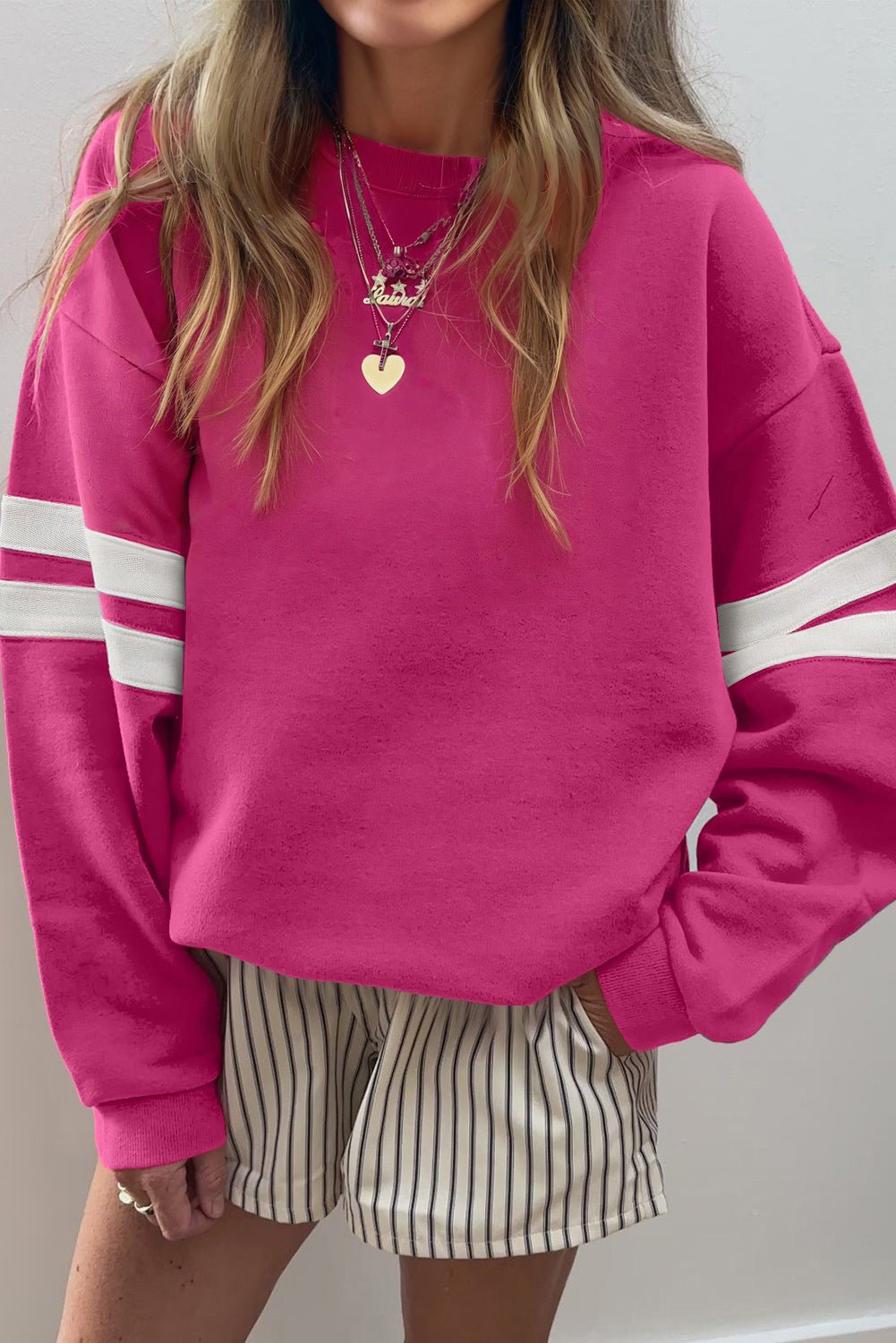 Oversized Varsity Striped Sweatshirt - Coffee