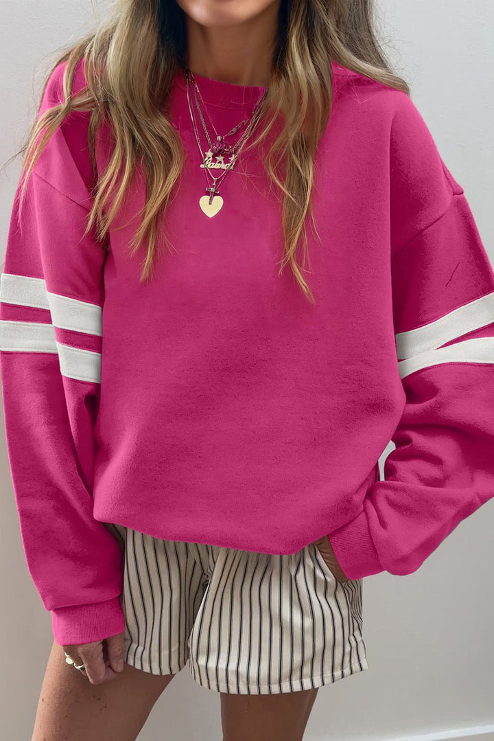 Oversized Varsity Striped Sweatshirt - Coffee