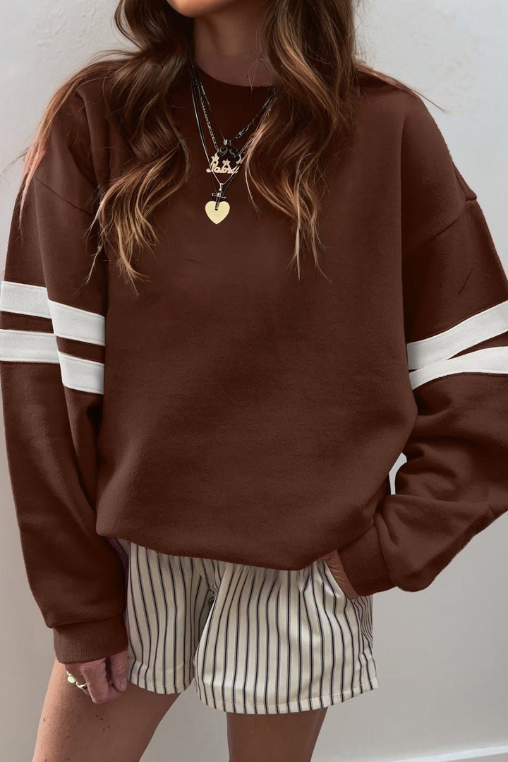 Oversized Varsity Striped Sweatshirt - Coffee