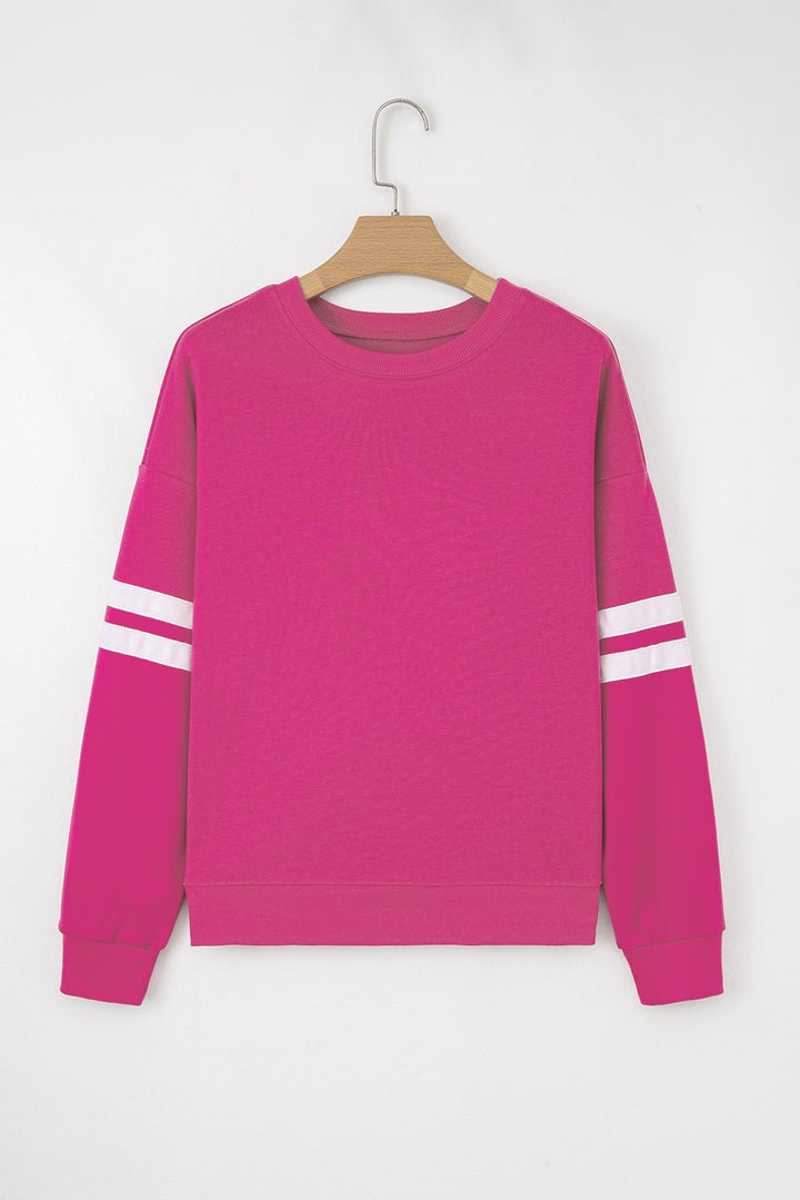 Oversized Varsity Striped Sweatshirt - Coffee