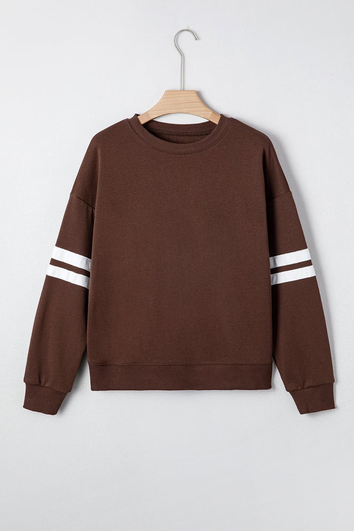 Oversized Varsity Striped Sweatshirt - Coffee