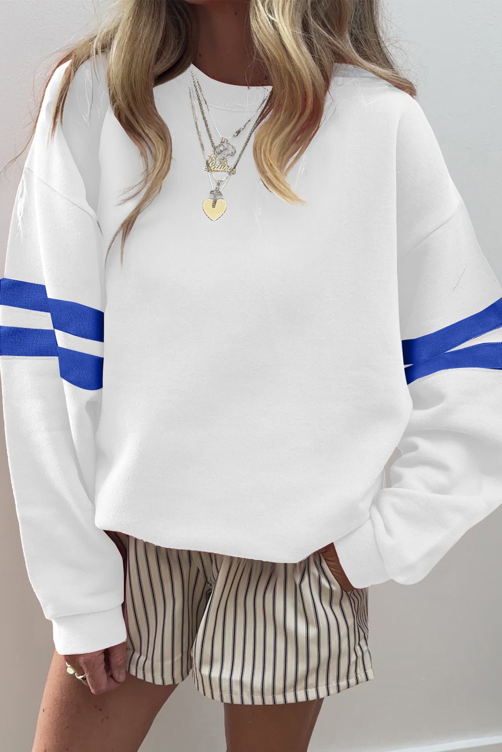 Oversized Varsity Striped Sweatshirt - Coffee