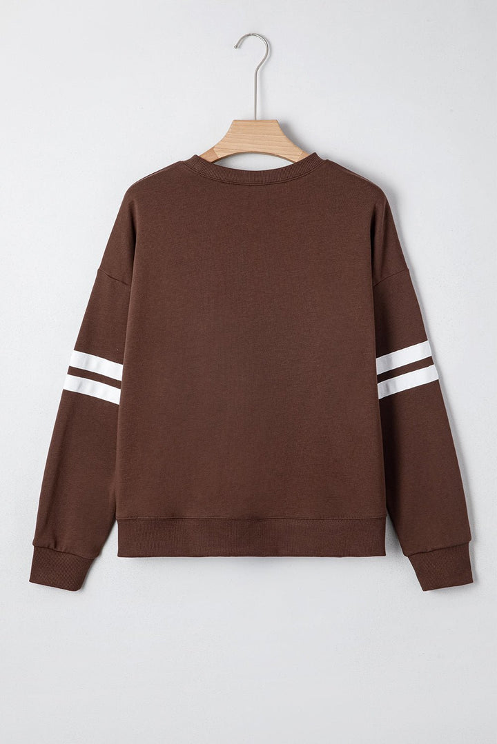 Oversized Varsity Striped Sweatshirt - Coffee