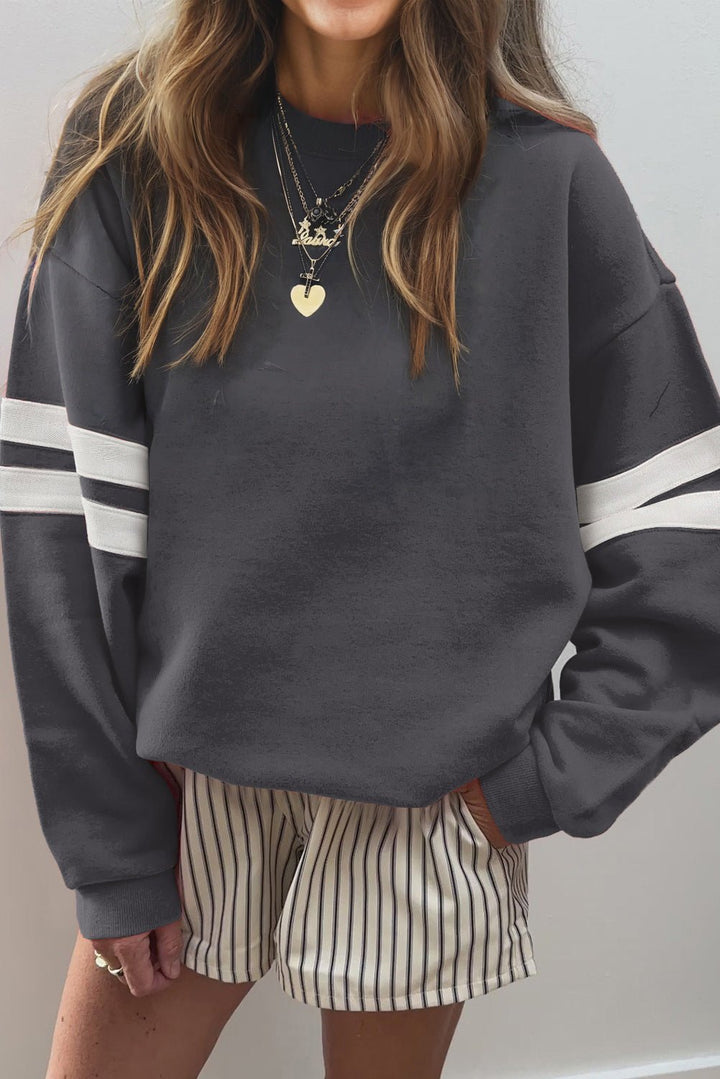 Oversized Varsity Striped Sweatshirt - Dark Grey