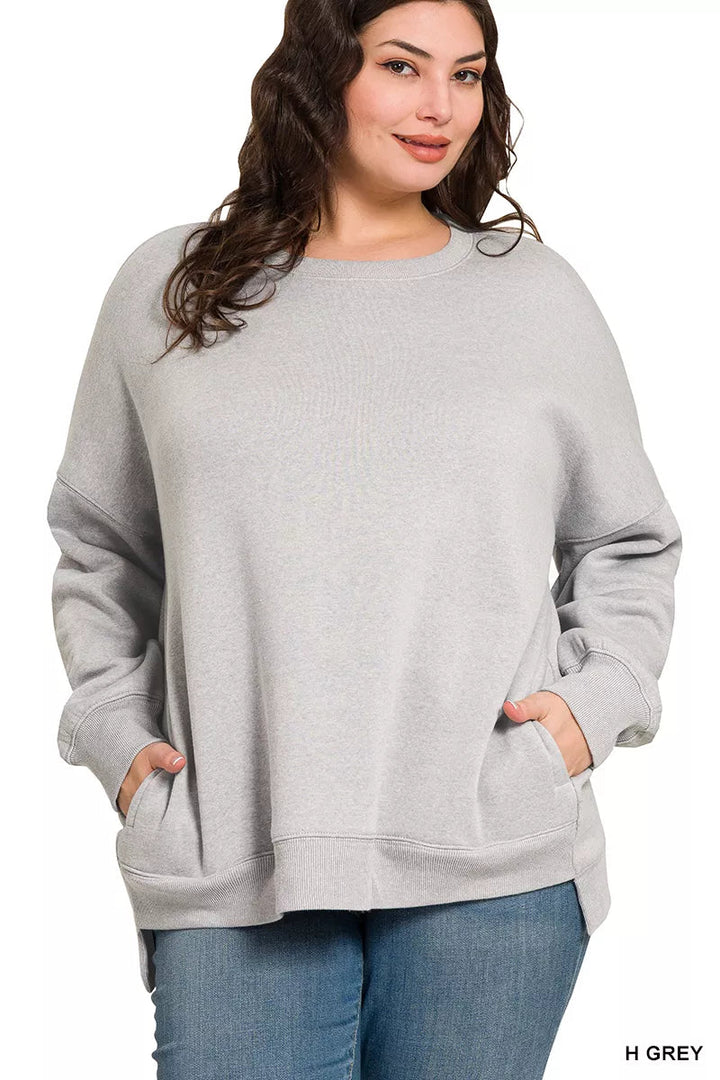 Zenana Hi - Low Boyfriend Sweatshirt - Trendy Tops in Heather Grey for Women | The802Gypsy