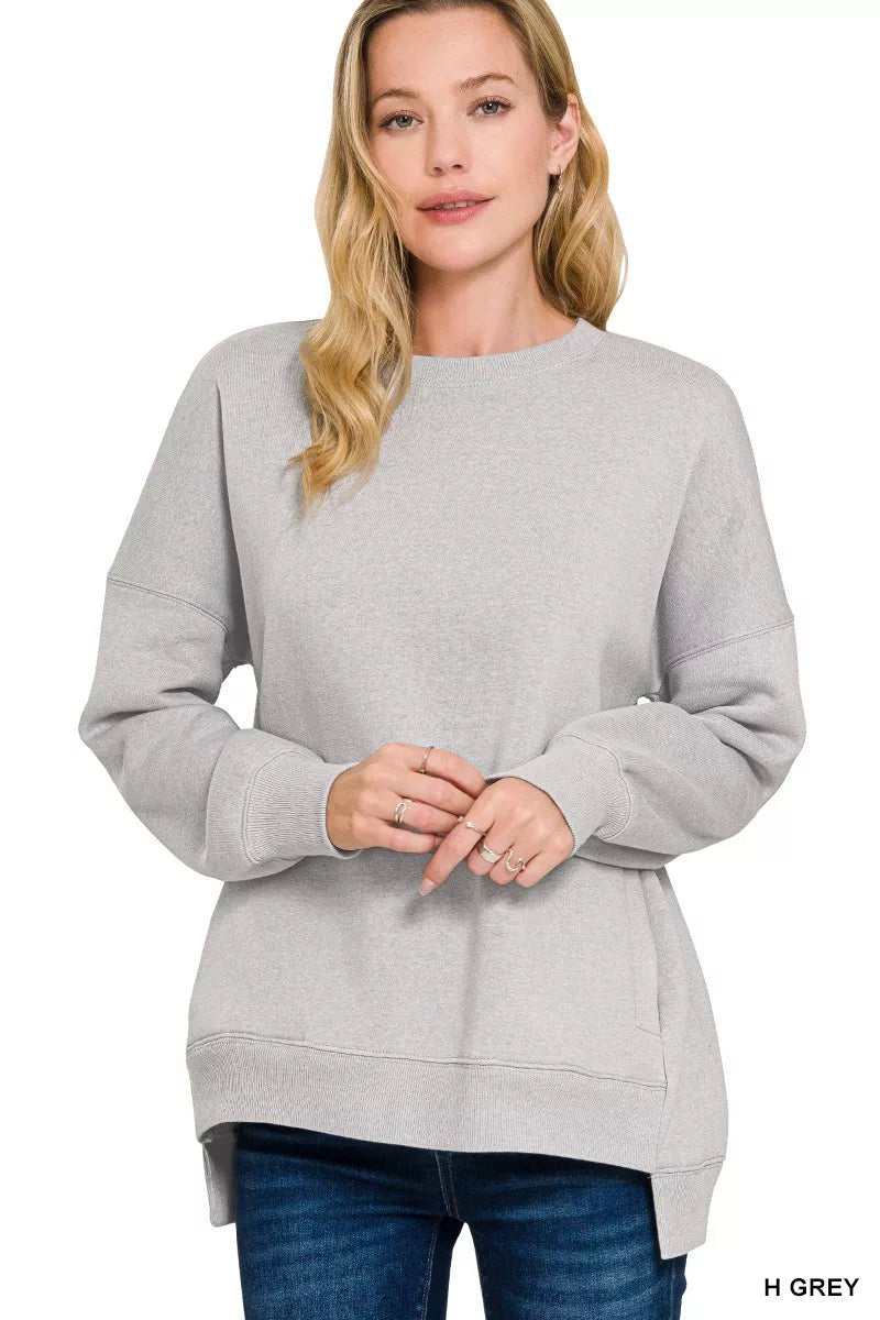 Zenana Hi - Low Boyfriend Sweatshirt - Trendy Tops in Heather Grey for Women | The802Gypsy