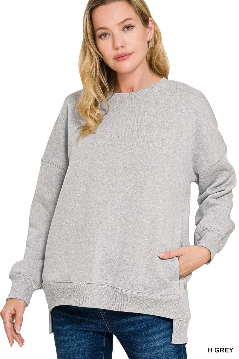 Zenana Hi - Low Boyfriend Sweatshirt - Trendy Tops in Heather Grey for Women | The802Gypsy