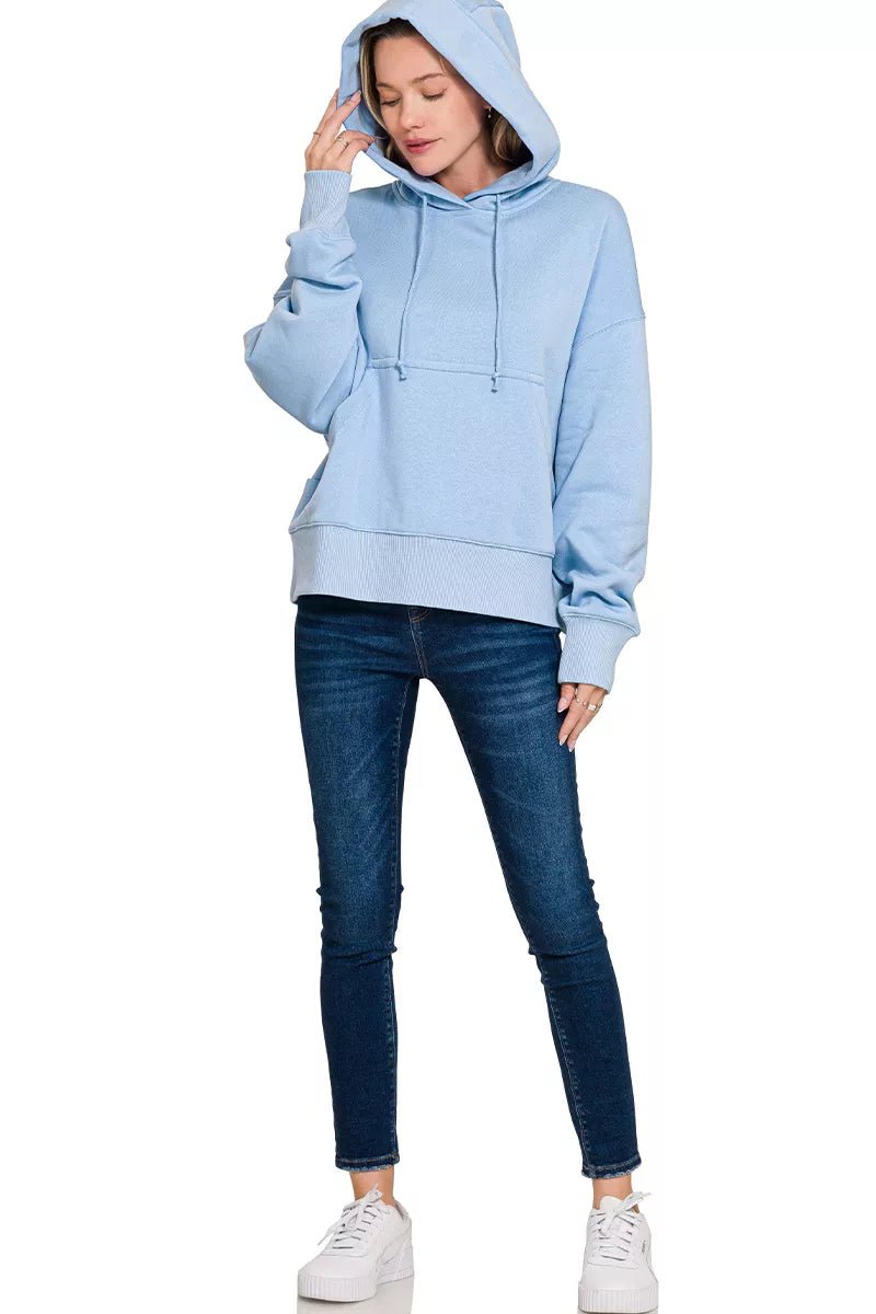 Zenana Oversized Fleece Hoodie - Trendy Tops in SPRING BLUE for Women | The802Gypsy