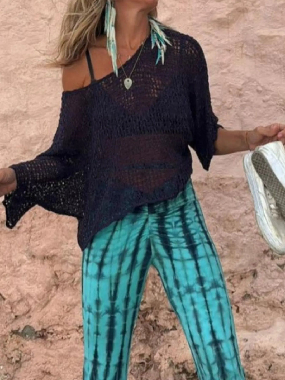 Crochet Boat Neck Knit Top - Trendy Tops/ Sweaters & Cradignas in Black for Women | The802Gypsy