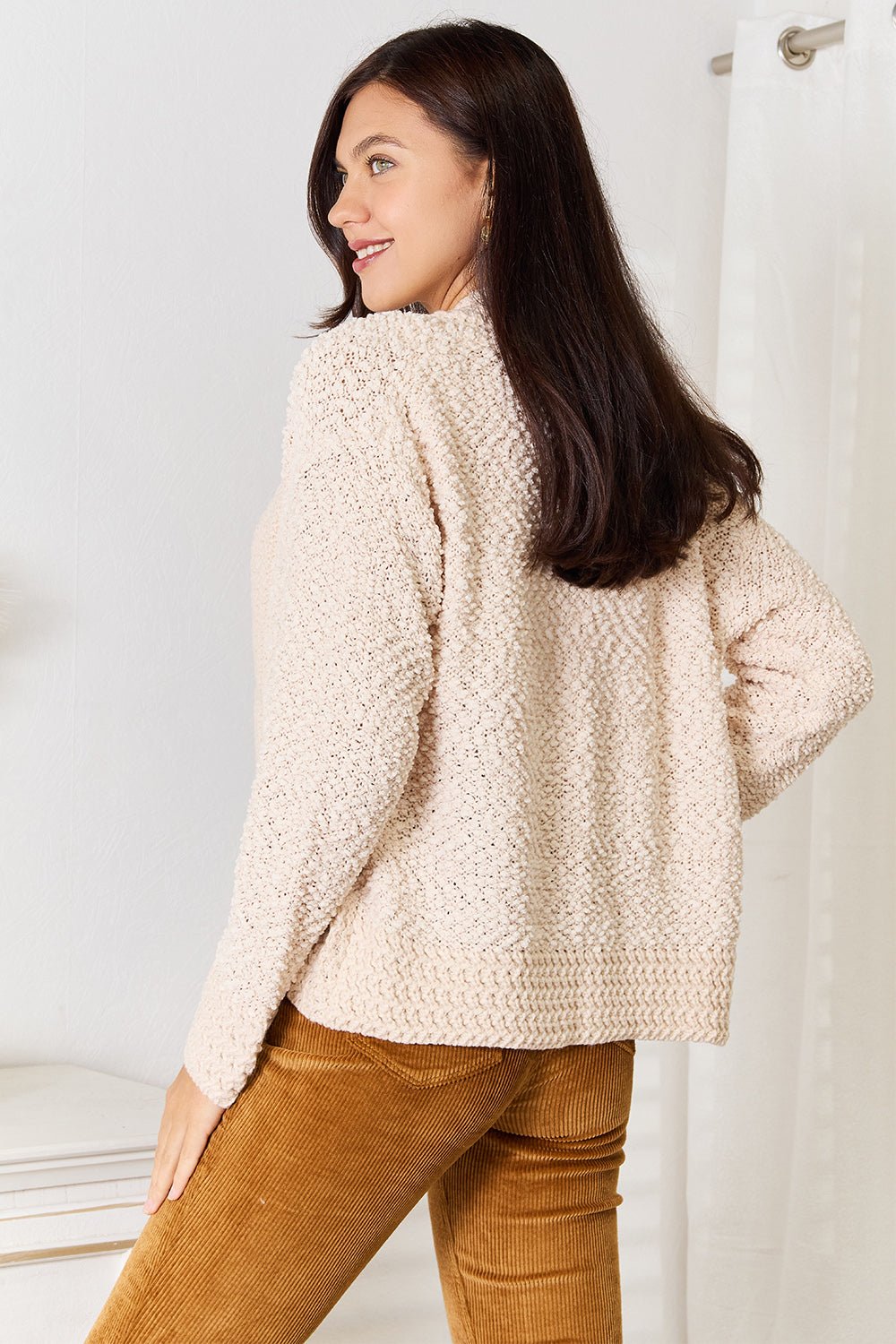Double Take Open Front Long Sleeve Cardigan - Trendy Tops/ Sweaters & Cradignas in Cream for Women | The802Gypsy